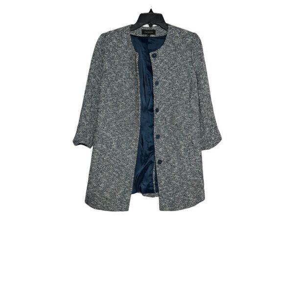 Talbots Tweed Blazer Blue Snap Button S Classic Preppy Office Casual Old Money - Picture 1 of 10